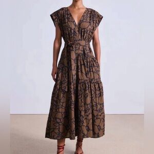 Apiece Apart Agathe Tier Maxi Dress in Chocolate | 100% Organic Cotton | Medium